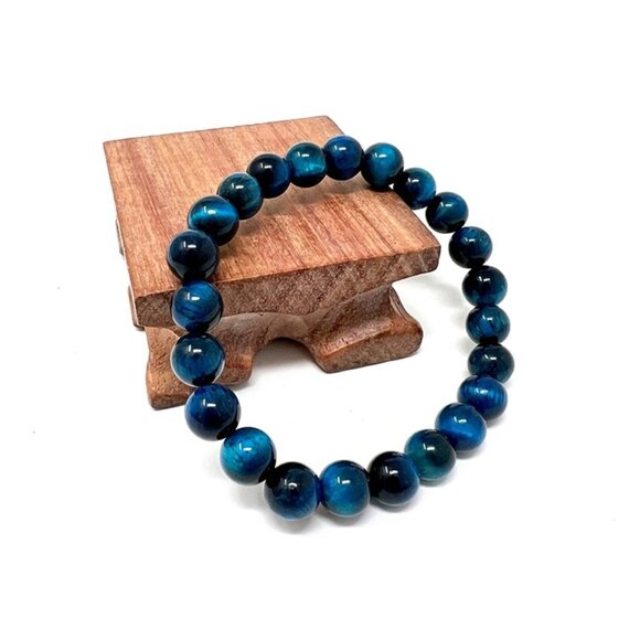 Blue Tigers Eye Beads Bracelet Jewelry Natural Stone Crystal gemstone NEW - Picture 4 of 7